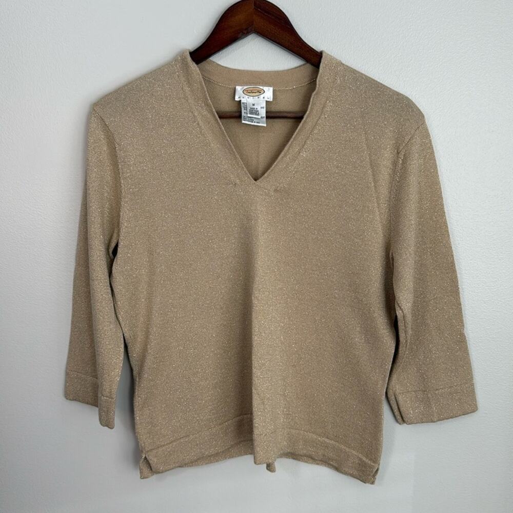 Talbots Gold/Tan Wool/Silk V-Neck Sweater Size MP